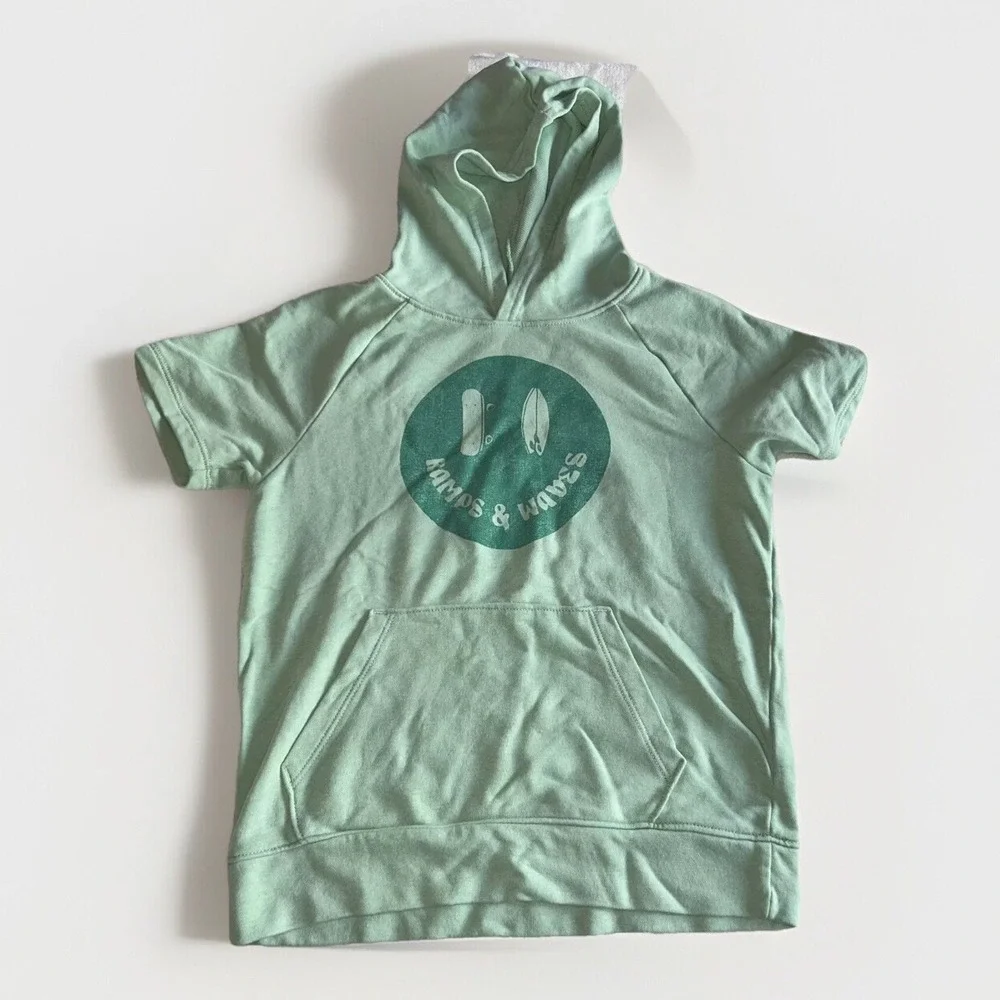 Old Navy Kids Short‎ Sleeve Hoodie Bundle 2-Pack Mint Peach Graphic L 10-12 Surf